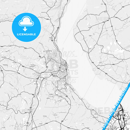 Gjøvik, Norway light map with streetnames, citynames and districts