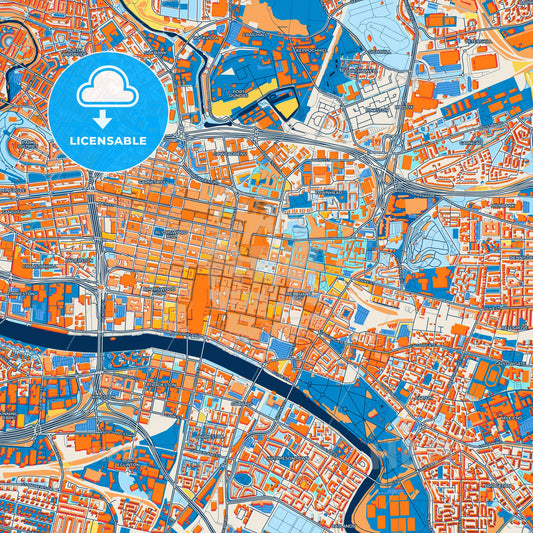 Colorful Glasgow Street Map with Labels and Buildings