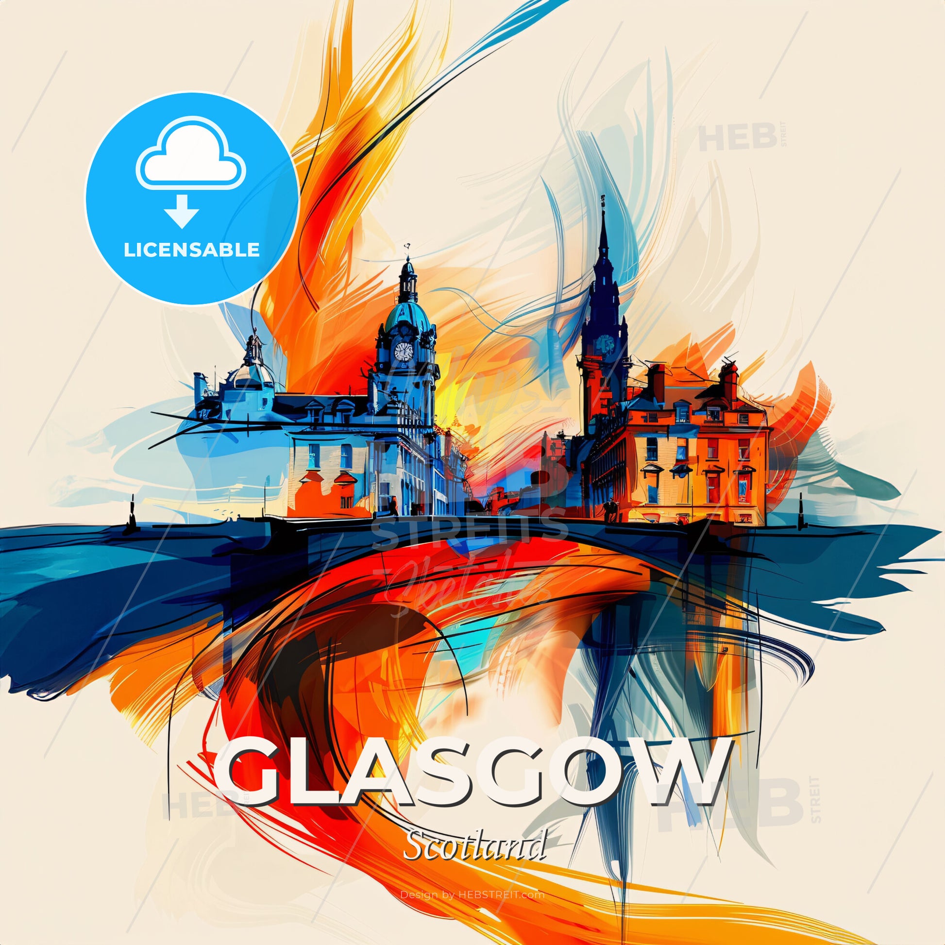 Vibrant Glasgow, Scotland - A Colorful Painting Of Buildings - Square format print template
