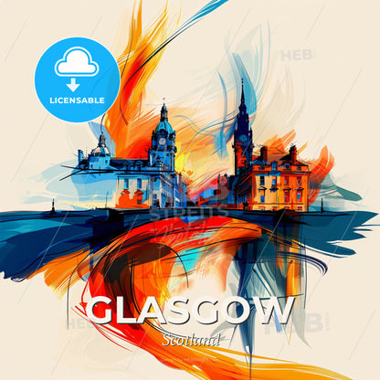 Vibrant Glasgow, Scotland - A Colorful Painting Of Buildings - Square format print template