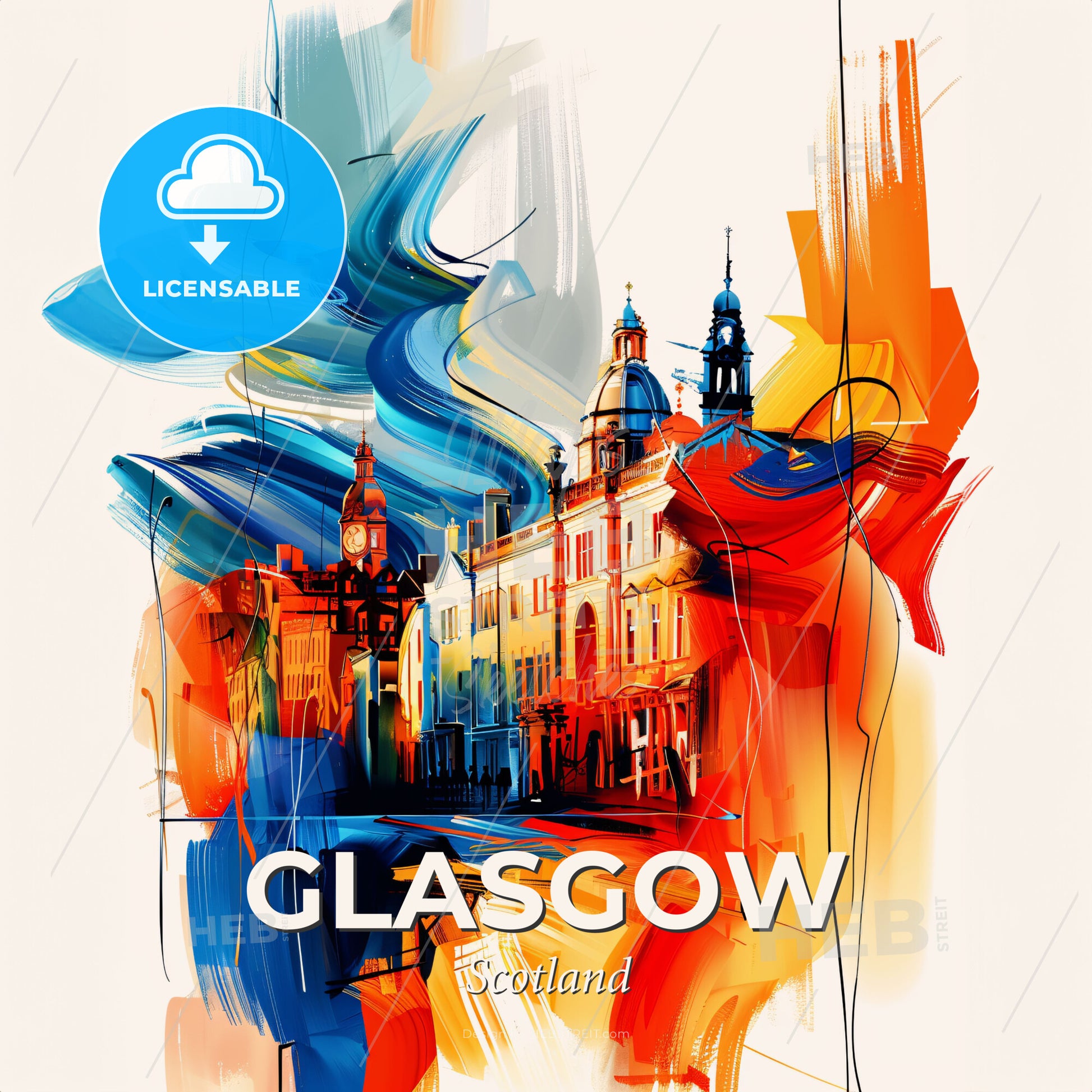 Vibrant Glasgow, Scotland - A Painting Of A Building - Square format print template