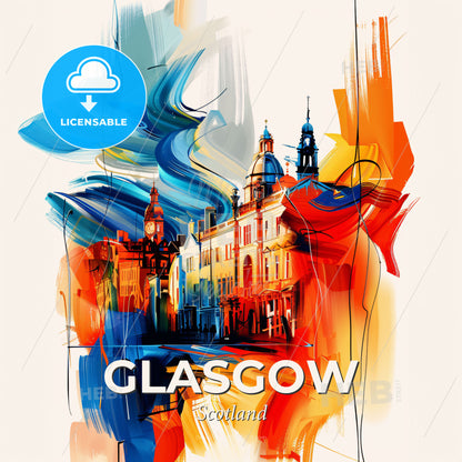 Vibrant Glasgow, Scotland - A Painting Of A Building - Square format print template