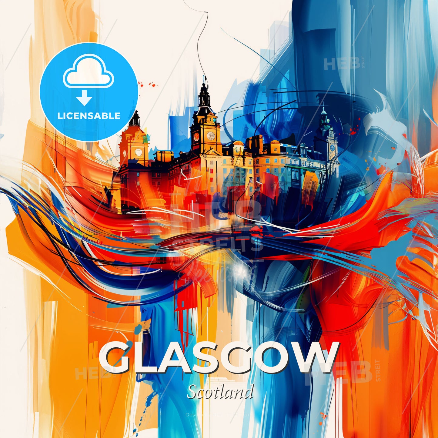 Vibrant Glasgow, Scotland - A Painting Of A Castle - Square format print template