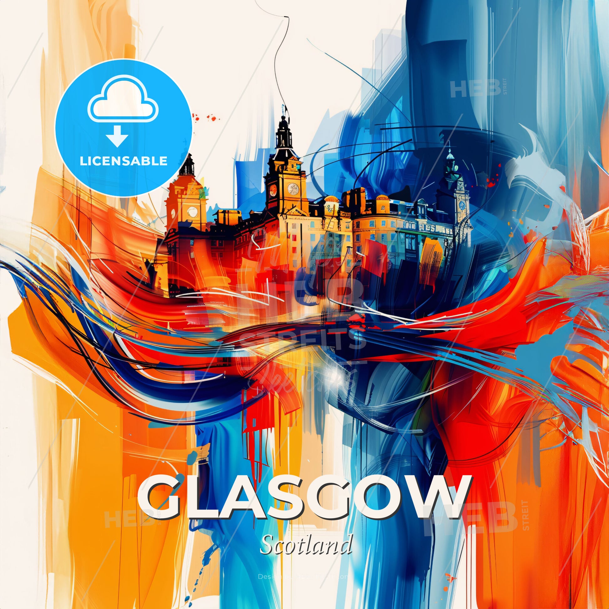 Vibrant Glasgow, Scotland - A Painting Of A Castle - Square format print template