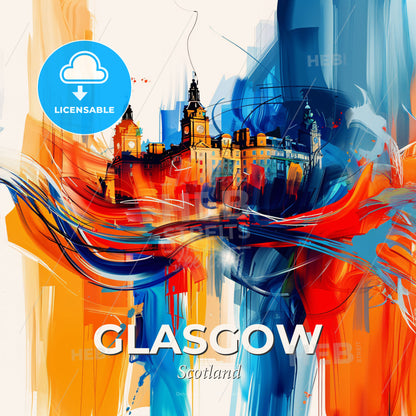 Vibrant Glasgow, Scotland - A Painting Of A Castle - Square format print template