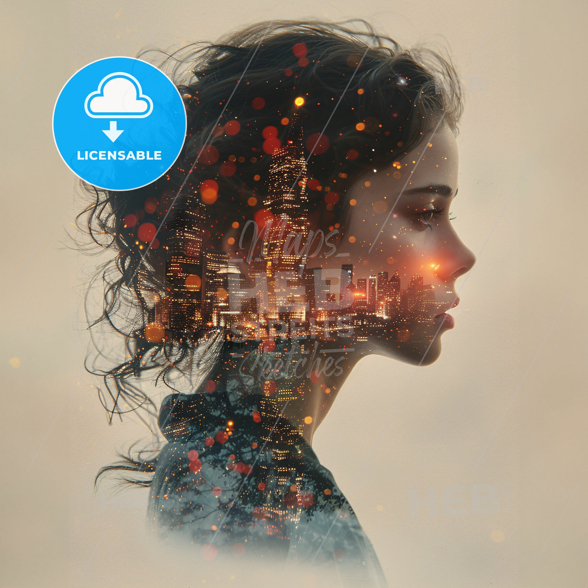 Gleam and Dream: Visions of Radiance - A womans profile with a city in the background