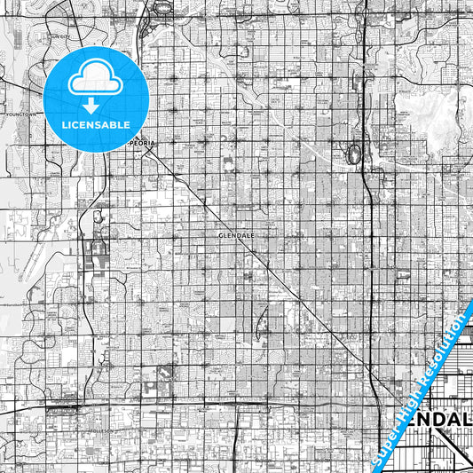 Glendale, Arizona light map with streetnames, citynames and districts