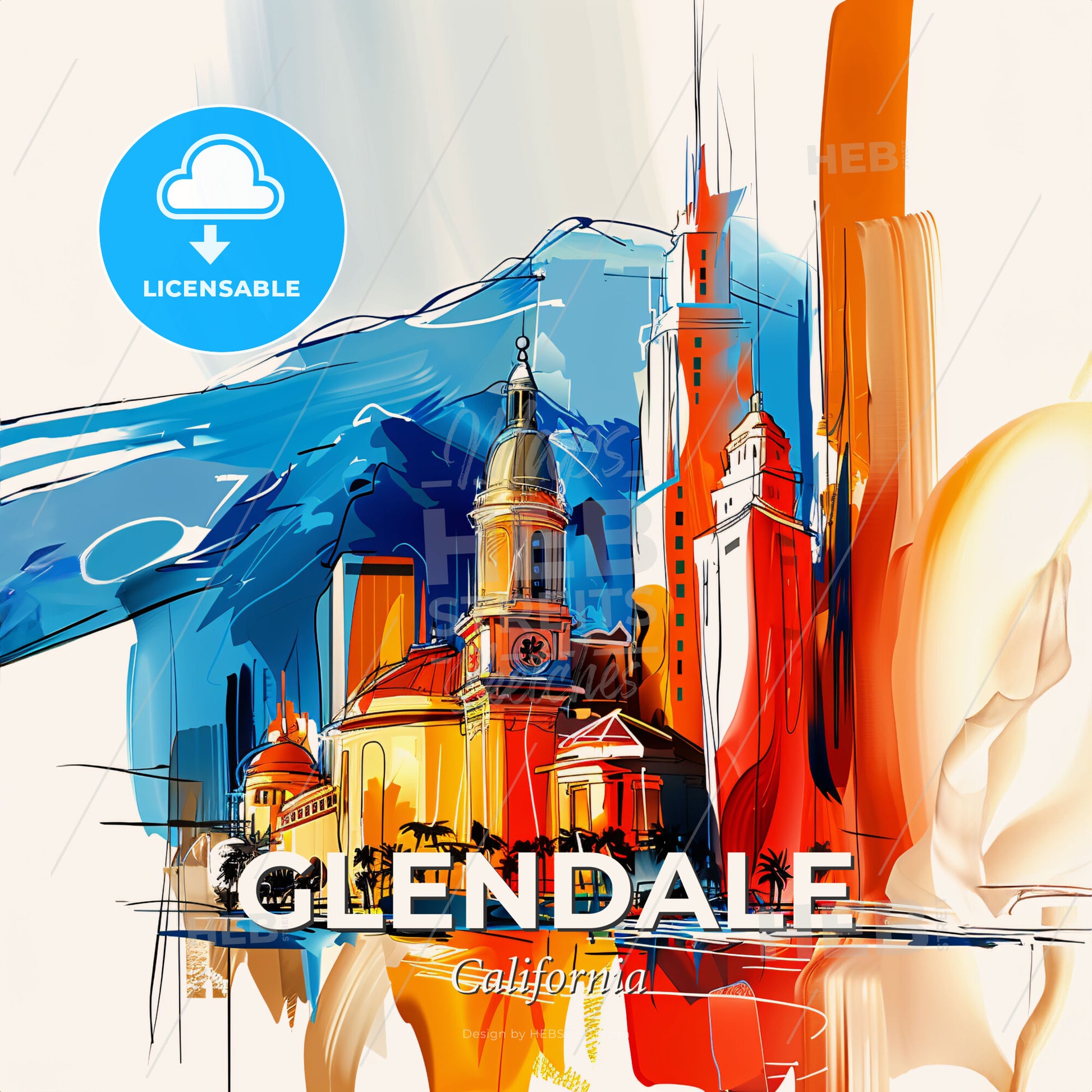 Vibrant Glendale, California - A Painting Of A City - Square format print template