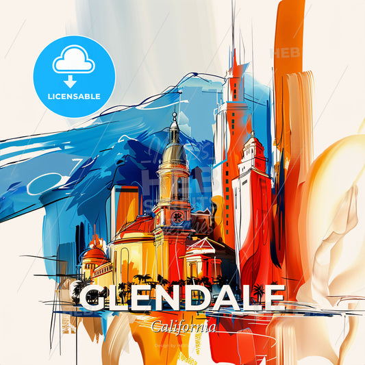 Vibrant Glendale, California - A Painting Of A City - Square format print template