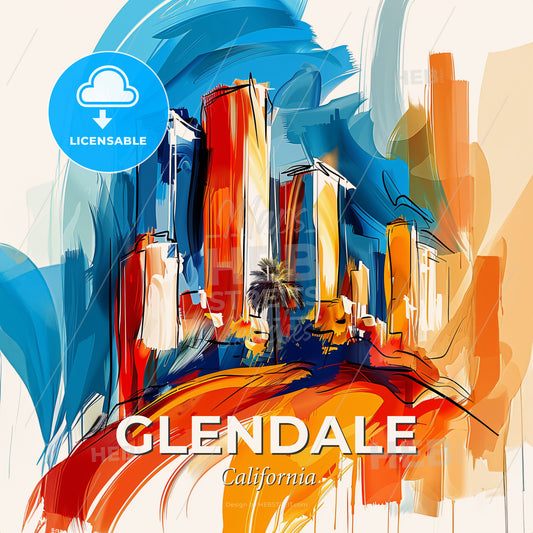 Vibrant Glendale, California - A Painting Of A City - Square format print template