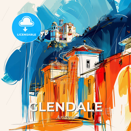 Vibrant Glendale, Arizona - A Painting Of A Building On A Hill - Square format print template