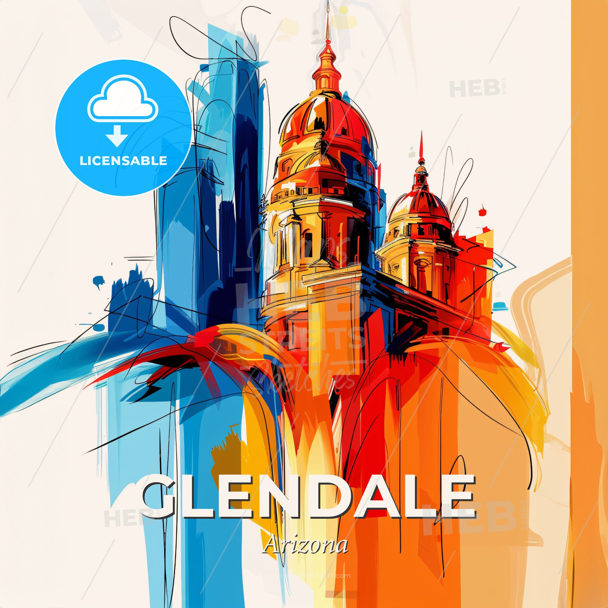 Vibrant Glendale, Arizona - A Colorful Drawing Of A Building - Square format print template