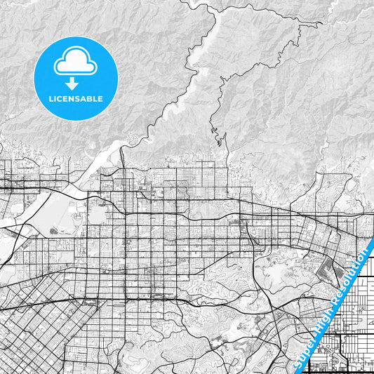 Glendora, California light map with streetnames, citynames and districts