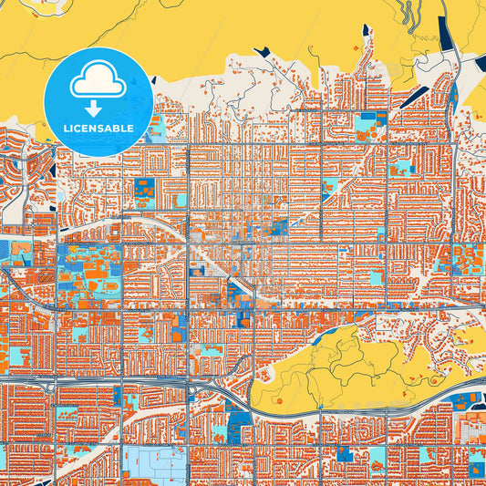 Colorful Glendora Street Map with Labels and Buildings