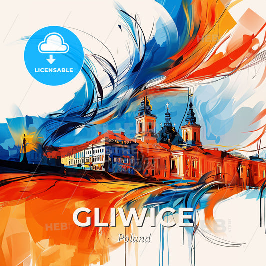 Vibrant Gliwice, Poland - A Painting Of A Building With A Colorful Swirl - Square format print template
