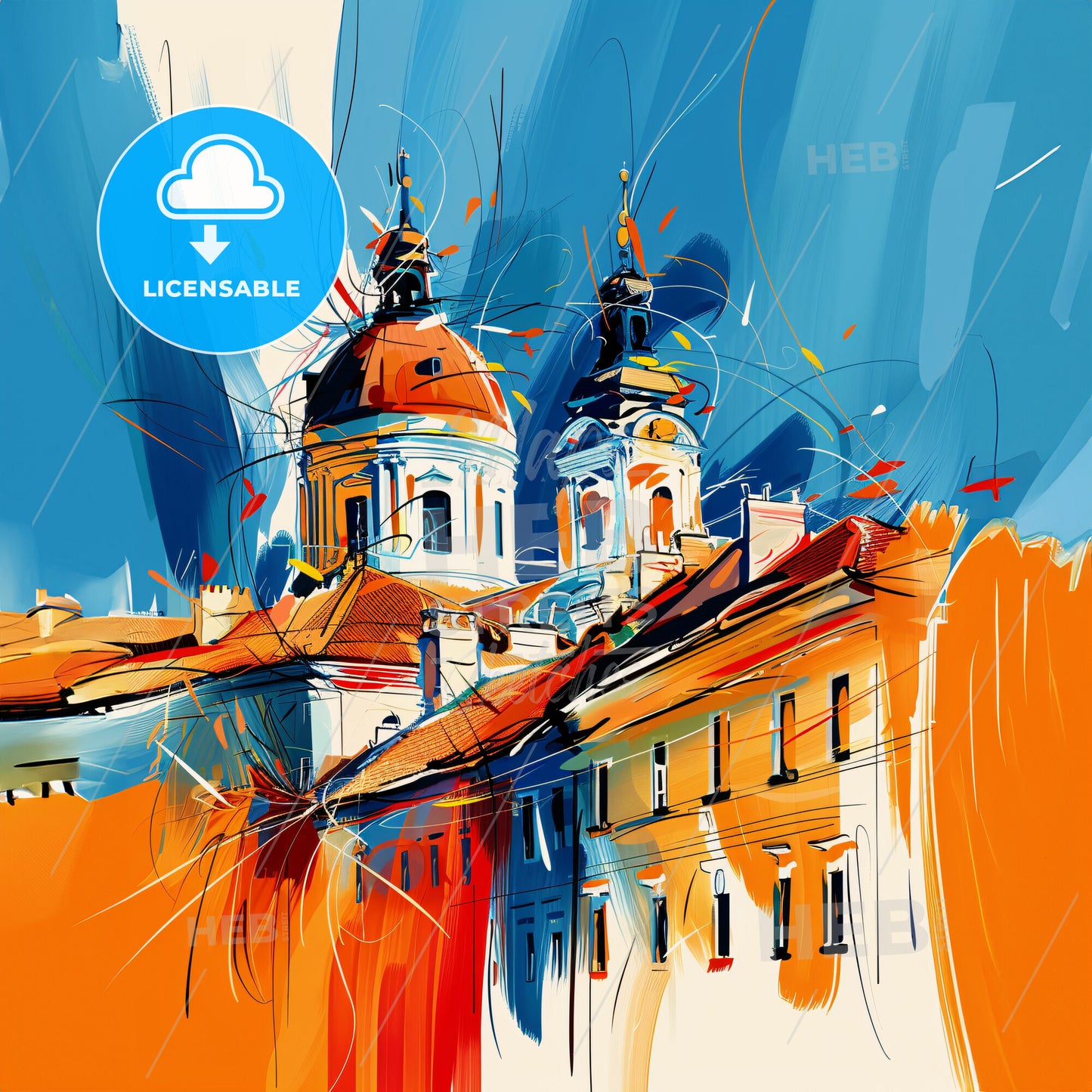 Vibrant Gliwice, Poland - A Painting Of A Building With A Dome Shaped Roof