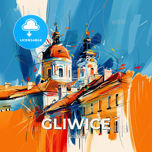 Vibrant Gliwice, Poland - A Painting Of A Building With A Dome Shaped Roof - Square format print template
