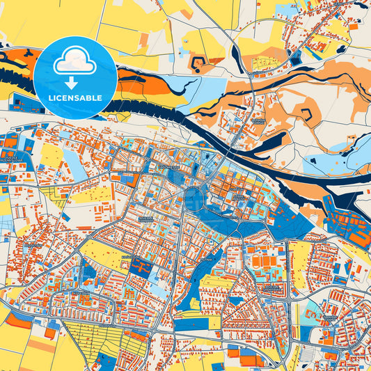 Colorful Głogów Street Map with Labels and Buildings
