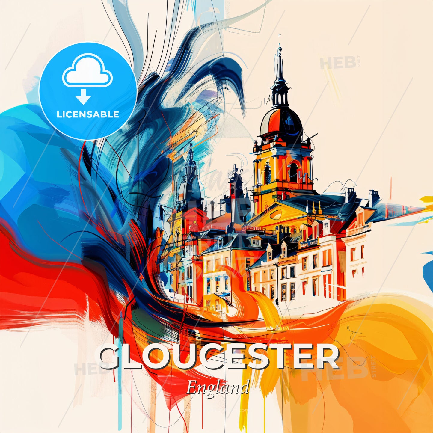 Vibrant Gloucester, England - A Colorful Painting Of A Building - Square format print template