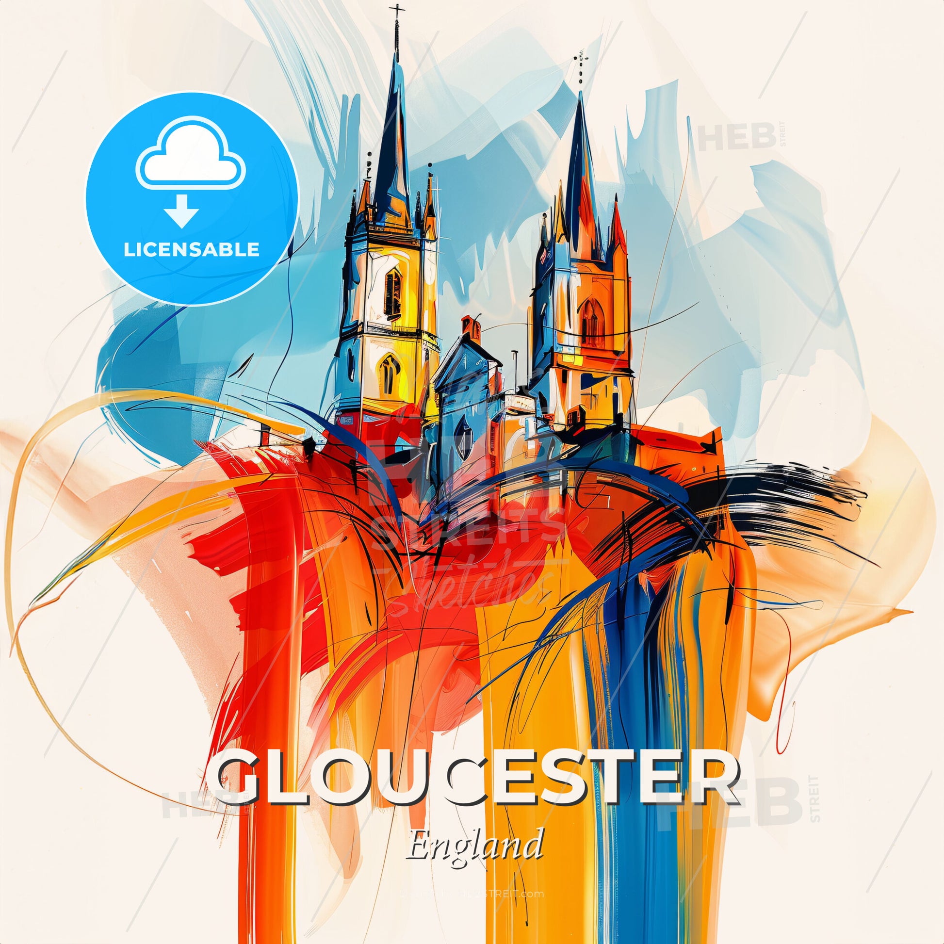 Vibrant Gloucester, England - A Painting Of A Building With Towers - Square format print template