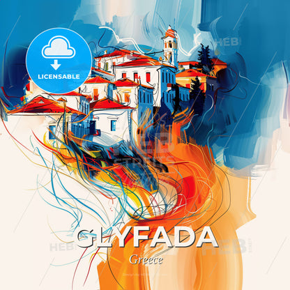 Vibrant Glyfada, Greece - A Painting Of A Town - Square format print template