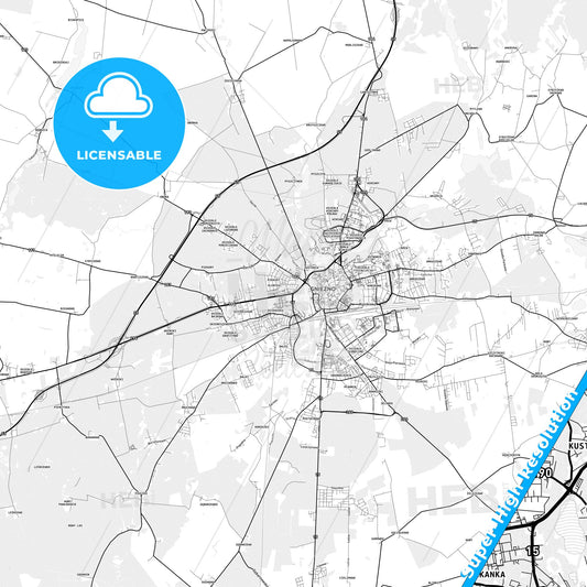 Gniezno, Poland light map with streetnames, citynames and districts