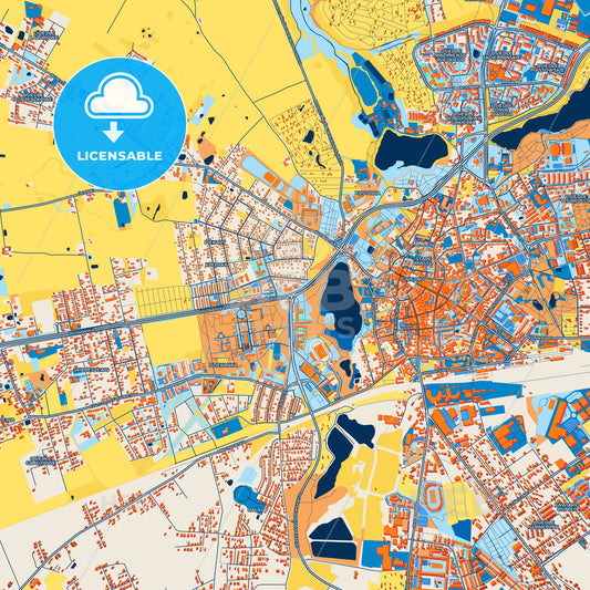 Colorful Gniezno Street Map with Labels and Buildings