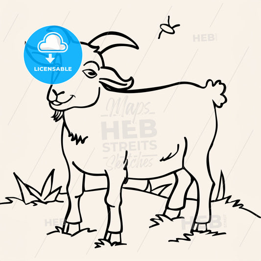 Goat - A Goat With Horns And Grass