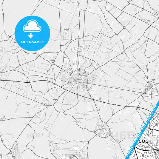 Goch, Germany light map with streetnames, citynames and districts