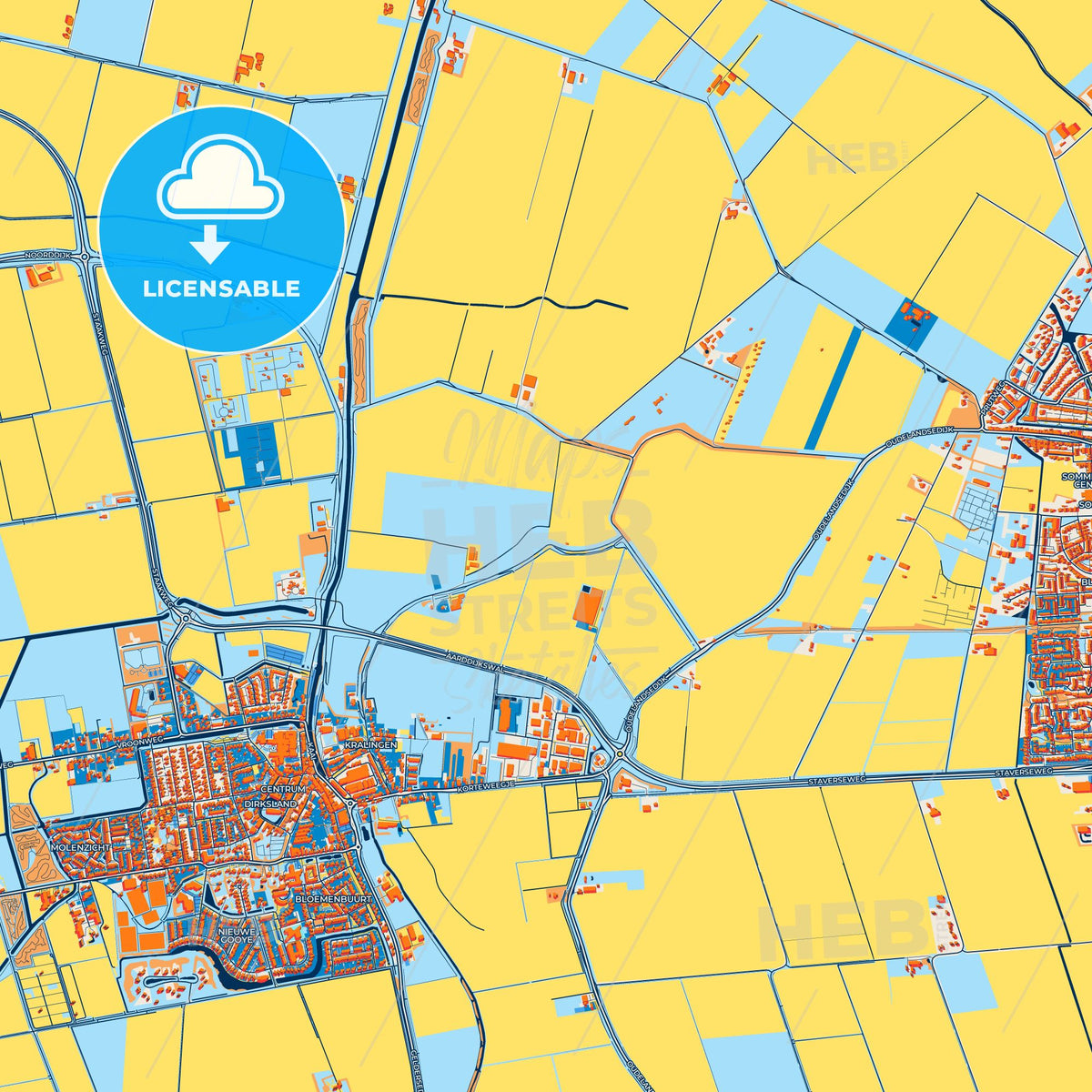 Colorful Goeree-Overflakkee Street Map with Labels and Buildings