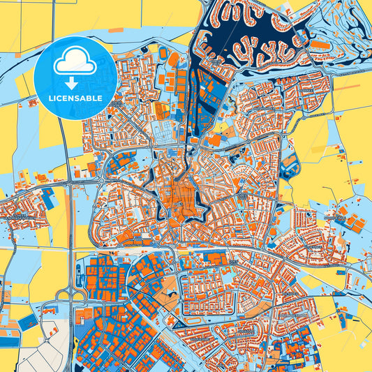 Colorful Goes Street Map with Labels and Buildings