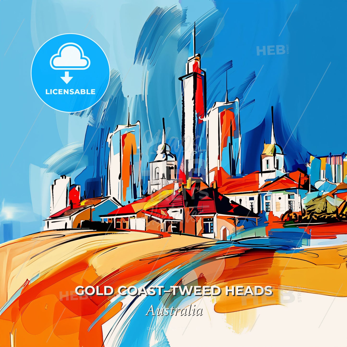 Vibrant Gold Coast–Tweed Heads, Australia - A Painting Of A City - Square format print template