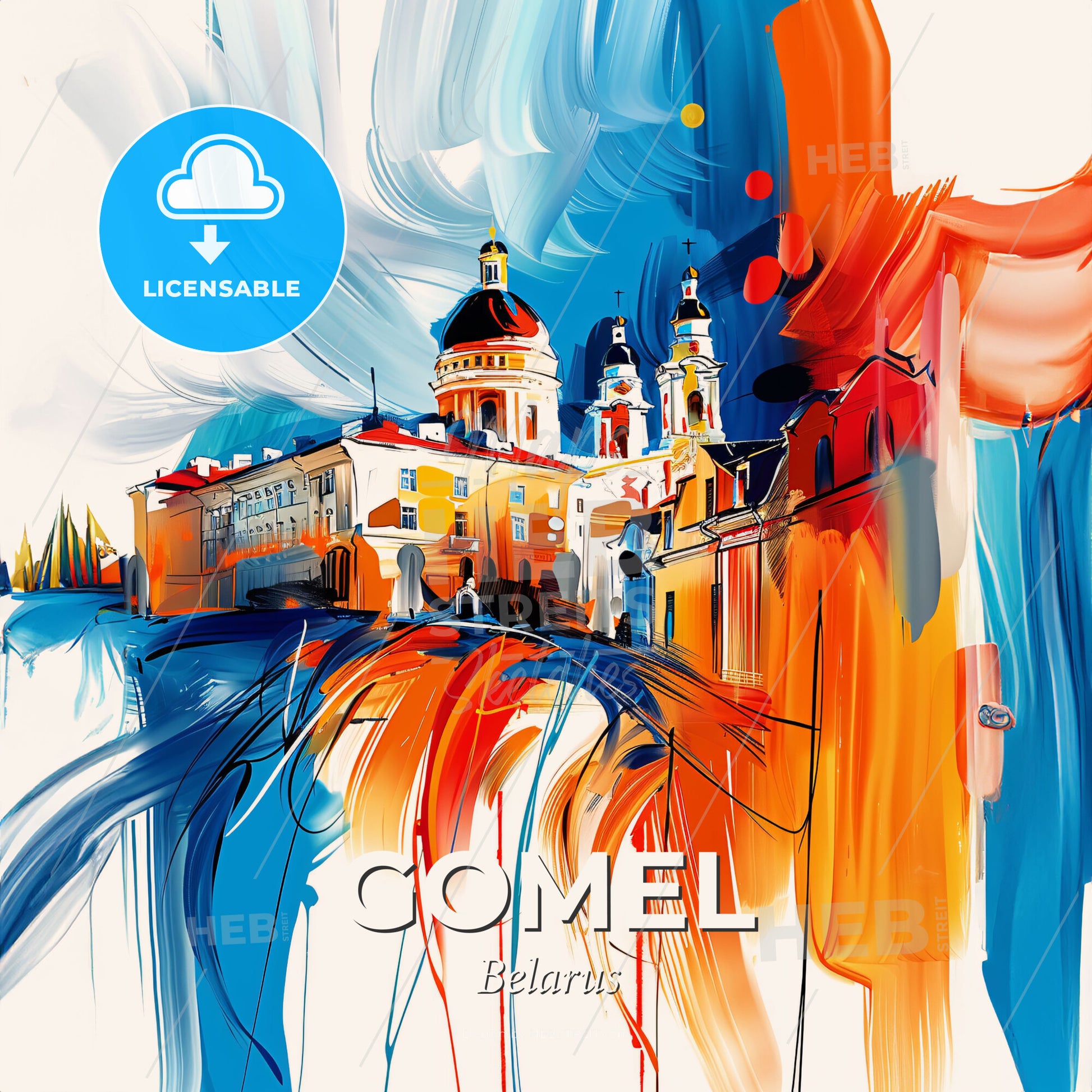 Vibrant Gomel, Belarus - A Painting Of A Building With A Dome And A Tower - Square format print template