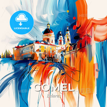 Vibrant Gomel, Belarus - A Painting Of A Building With A Dome And A Tower - Square format print template