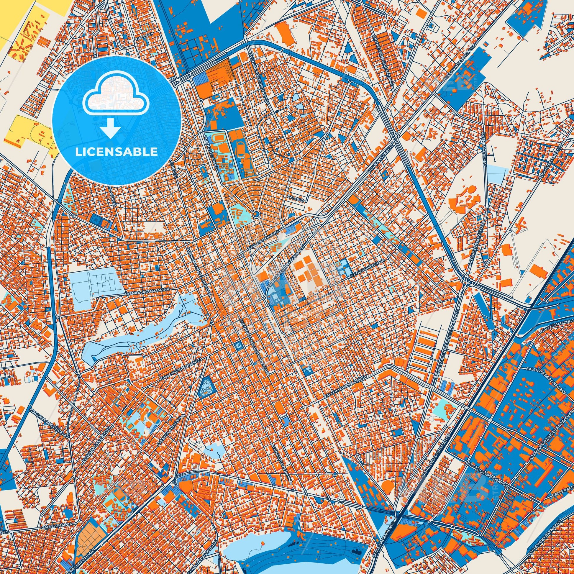 Colorful Gómez Palacio Street Map with Labels and Buildings