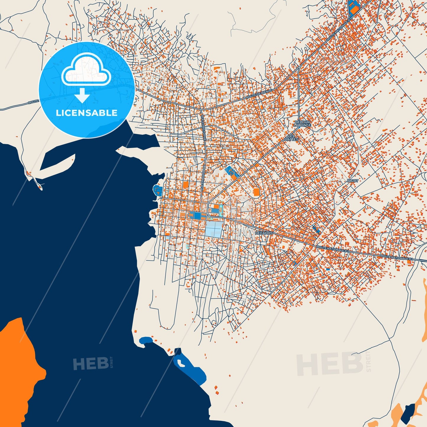 Colorful Gonaïves Street Map with Labels and Buildings