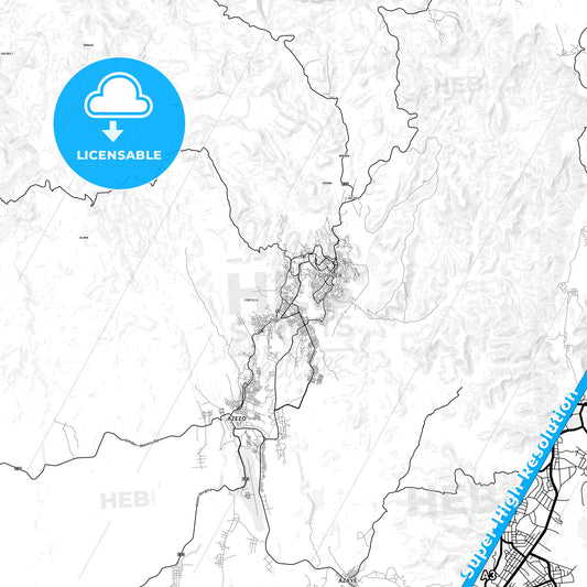 Gondar, Ethiopia light map with streetnames, citynames and districts