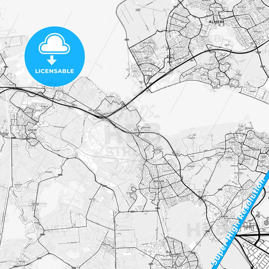 Gooise Meren, Netherlands light map with streetnames, citynames and districts