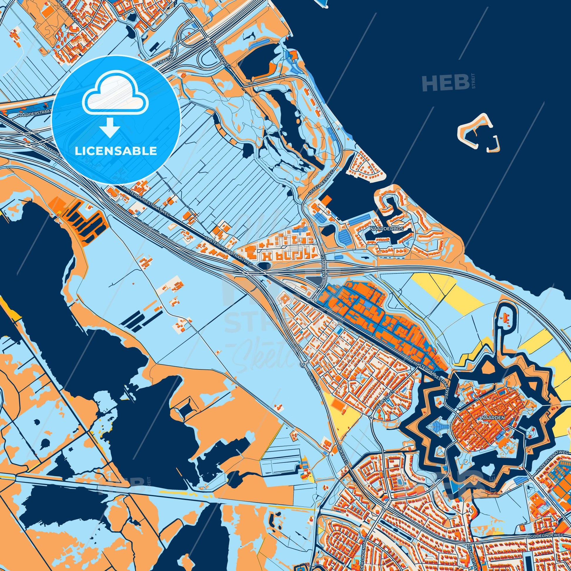 Colorful Gooise Meren Street Map with Labels and Buildings