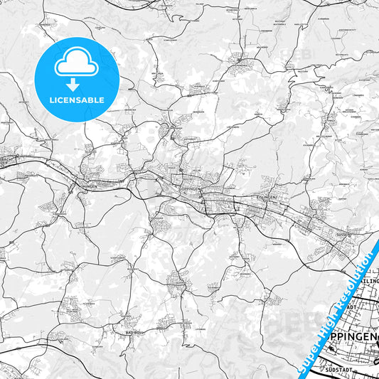 Goppingen, Germany light map with streetnames, citynames and districts