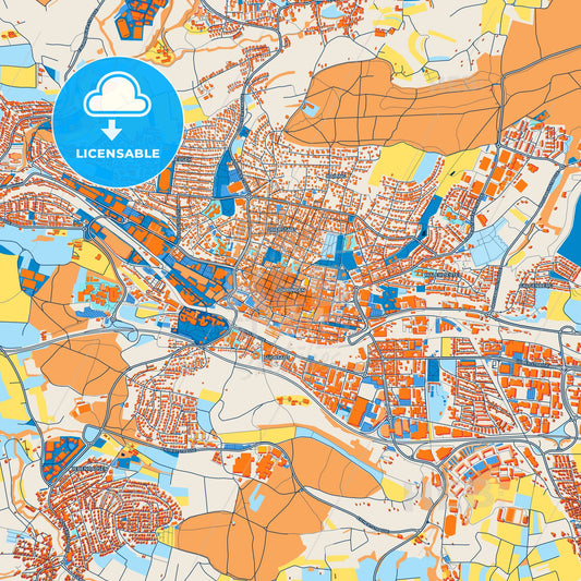 Colorful Goppingen Street Map with Labels and Buildings