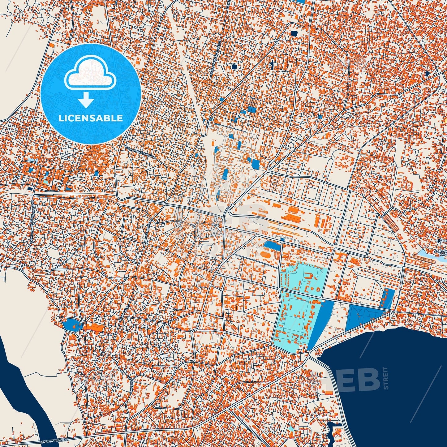 Colorful Gorakhpur Street Map with Labels and Buildings