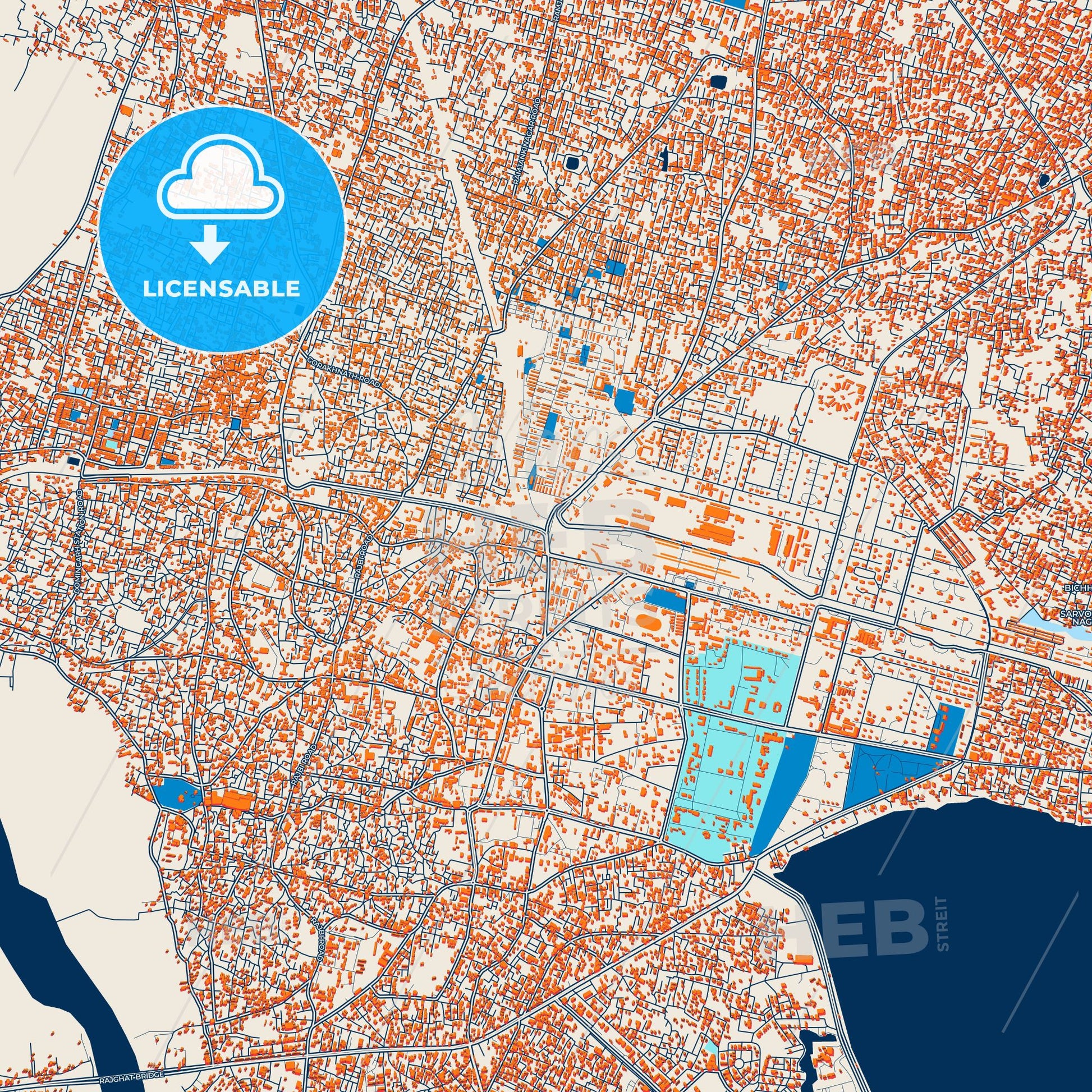Colorful Gorakhpur Street Map with Labels and Buildings