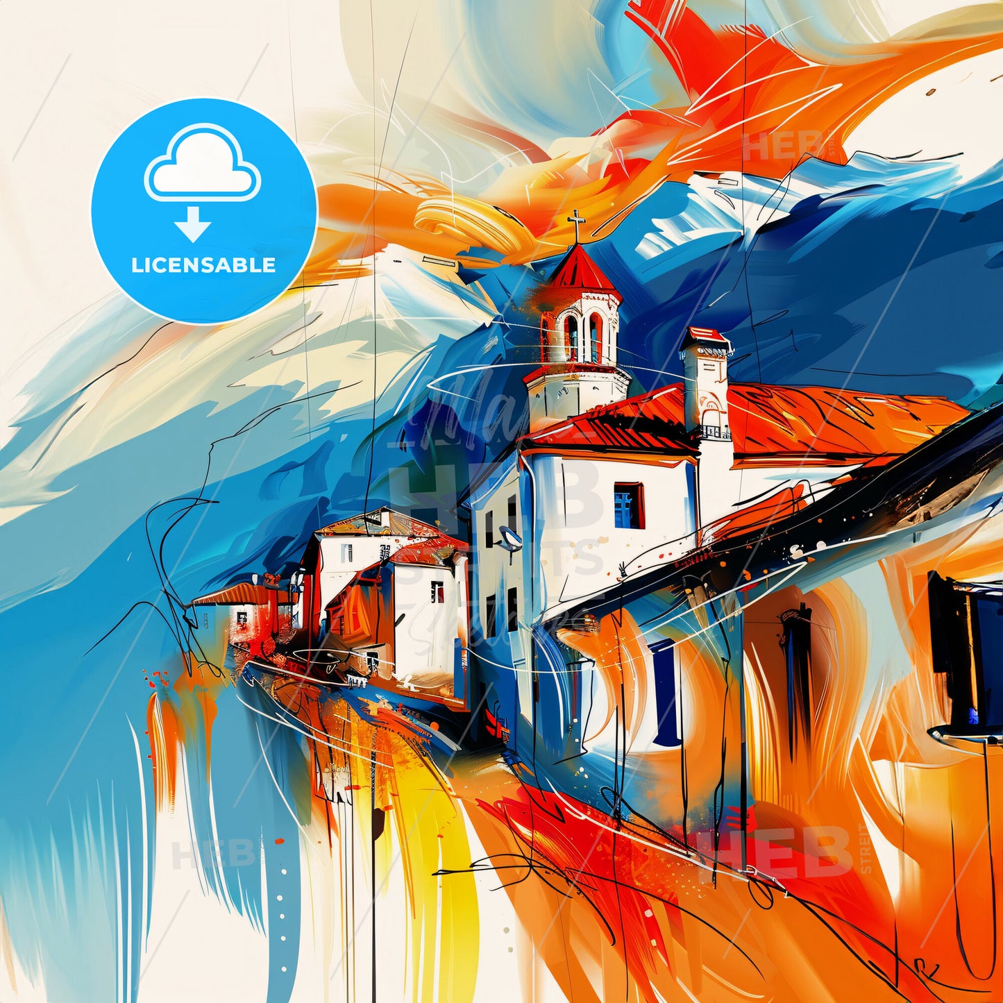 Vibrant Gori, Georgia - A Painting Of A Building With A Steeple