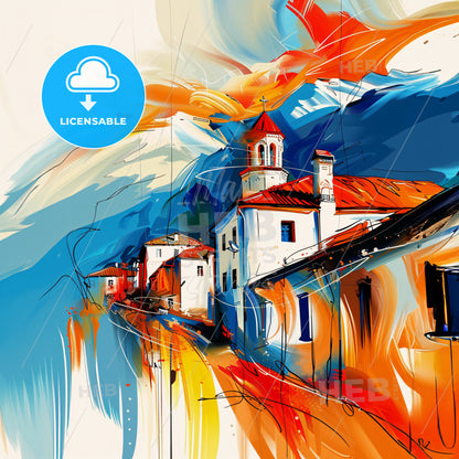 Vibrant Gori, Georgia - A Painting Of A Building With A Steeple