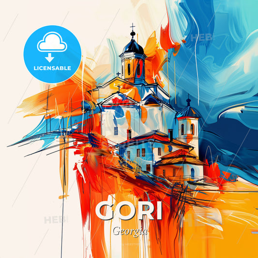 Vibrant Gori, Georgia - A Painting Of A Building - Square format print template