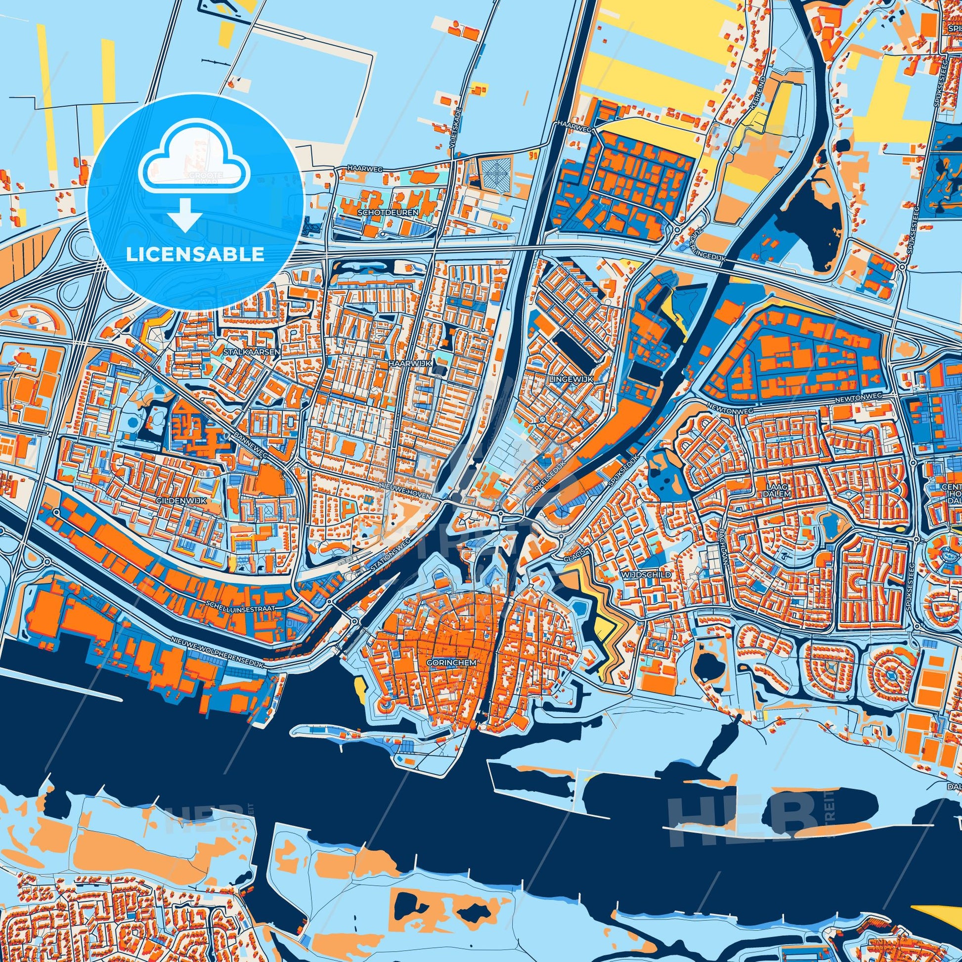 Colorful Gorinchem Street Map with Labels and Buildings