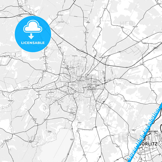 Gorlitz, Germany light map with streetnames, citynames and districts