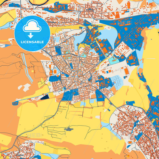 Colorful Gorna Oryahovitsa Street Map with Labels and Buildings
