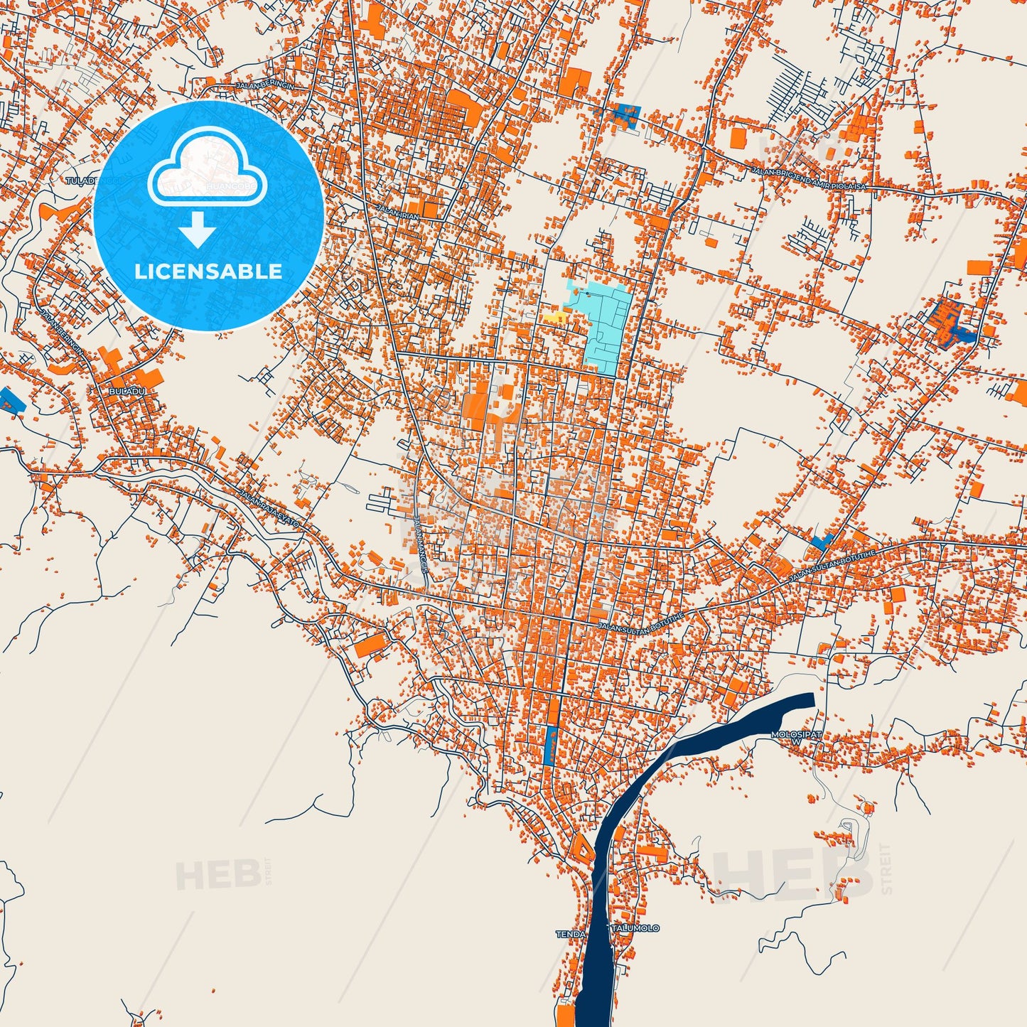 Colorful Gorontalo Street Map with Labels and Buildings